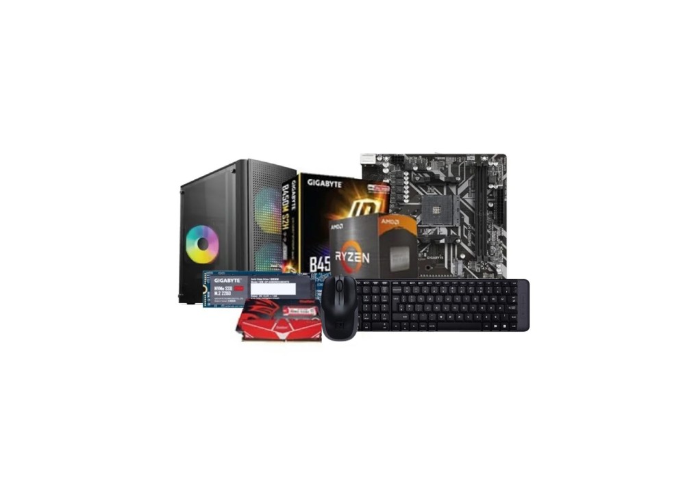 Build AMD Ryzen 5 5600G B450M K DDR4 256GB NVMe SSD ATX Case Combo PC