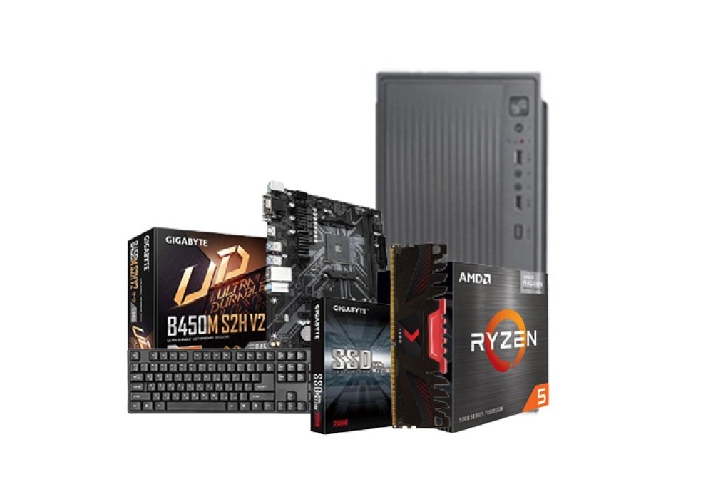 Budget AMD Ryzen 5 5600G Gigabyte B450M K 8GB DDR4 256GB SSD Pc