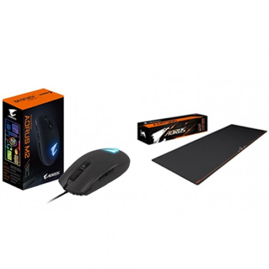 Gigabyte Aorus M2 Matte Black Wired Gaming Mouse And Gigabyte AMP900 Extended Gaming Mouse Pad Combo