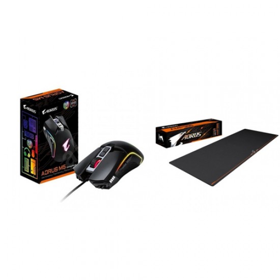 Gigabyte Aorus M5 Matte Black Wired Gaming Mouse And Gigabyte AMP900 Extended Gaming Mouse Pad Combo