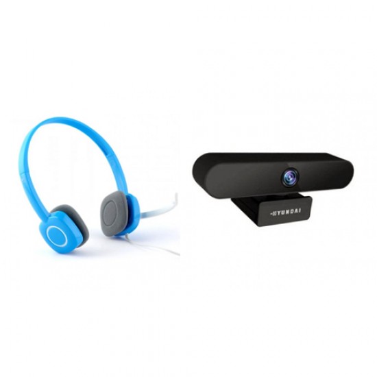 Logitech H150 STEREO Headset (Blue) And Hyundai HYS-001 1080p Video Camera Webcam Combo