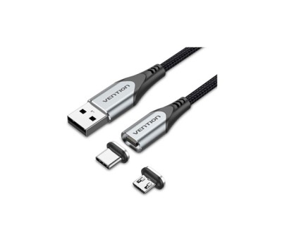 VENTION CQMHG USB 2.0 A Male to 2-in-1 Micro-B&USB-C Male Magnetic Cable 1.5M