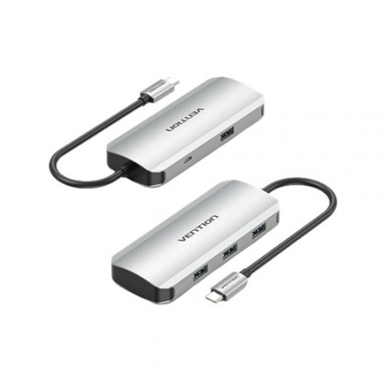 VENTION TNAHB USB-C to USB 3.0x4/Micro-B Hub 0.15M Gray Aluminum Alloy Type