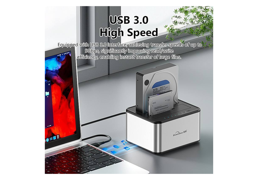 Blueendless HDD Clone Station 2 Bay 2.5 and 3.5 SATA HDD Docking Station