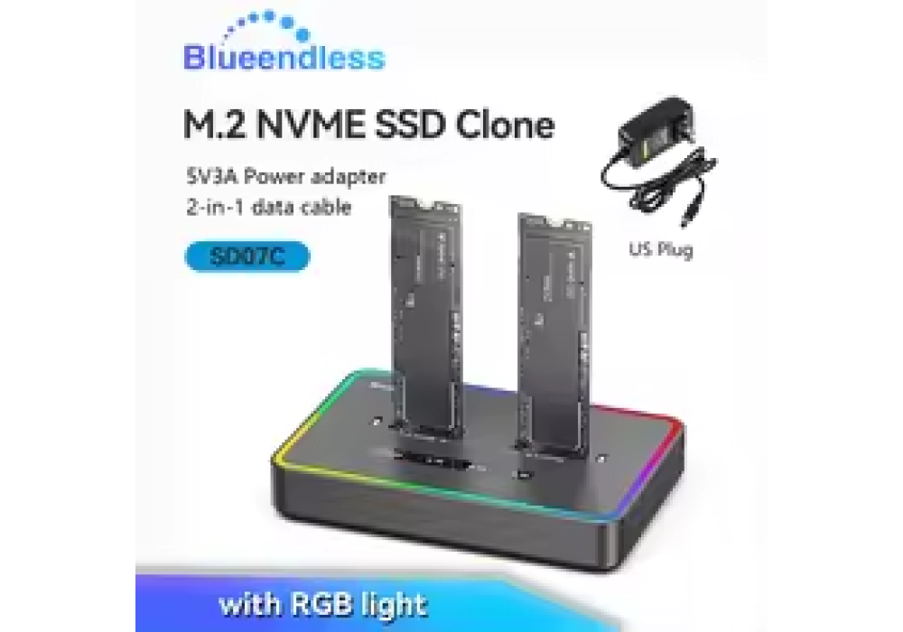 Blueendless Dual-Bay SD07C M.2 NVME SSD Clone Docking Station