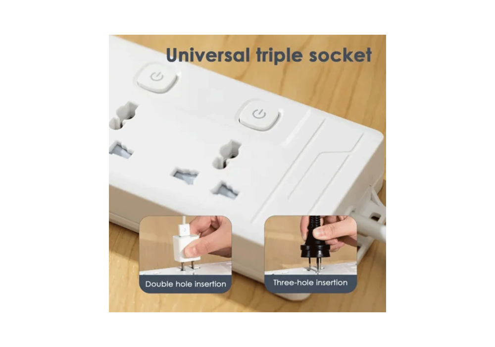 Deli ET410 2 Pin 3 Port 2 Meter Power Strip