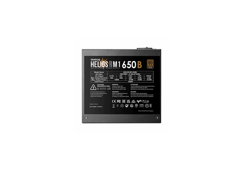 Gamdias HELIOS M1-650B 650W Non Modular 80 Plus Bronze Certified Black Power Supply