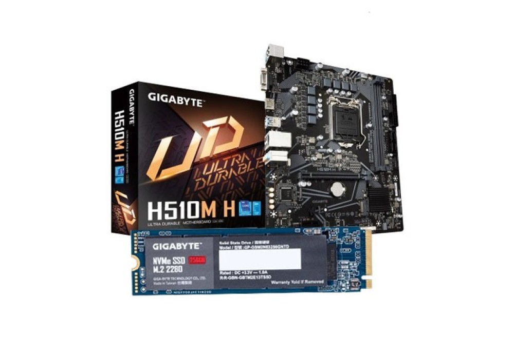 GIGABYTE H510M H Intel 10th and 11th Gen Micro ATX Motherboard and Gigabyte 256GB NVMe M.2 SSD Combo