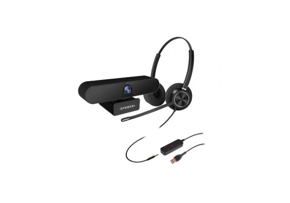 Inbertec C10DJU Duo USB & 3.5mm Jack Noise Cancelling Black Headphone And Hyundai HYS-001 1080p Video Camera Webcam Combo