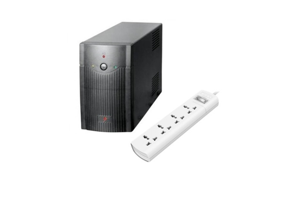 Power Pac 650VA Offline UPS And Huntkey SZM401 4 Port Socket 2Core Cable Power Strip Combo