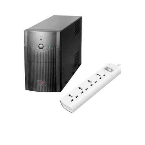 Power Pac 650VA Offline UPS And Huntkey SZM401 4 Port Socket 2Core Cable Power Strip Combo