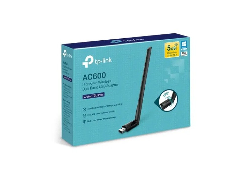 TP-Link Archer T2U Plus AC600 600Mbps Dual Band Single Antenna USB Adapter