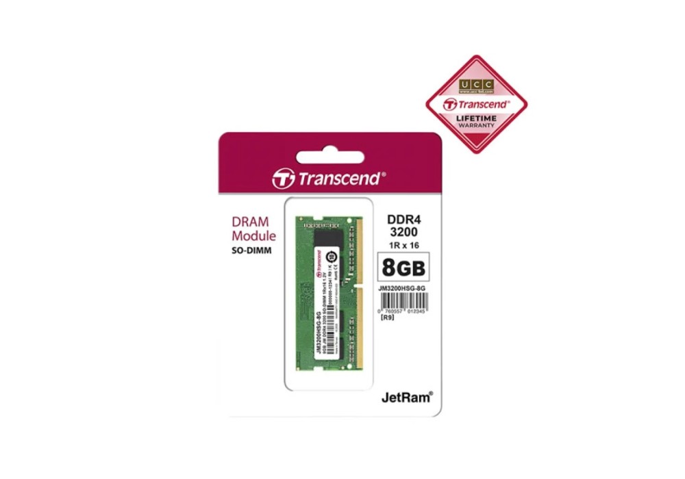 Transcend 8GB JM DDR4 3200Mhz SO-DIMM 1Rx16 1Gx8 CL22 1.2V Laptop RAM