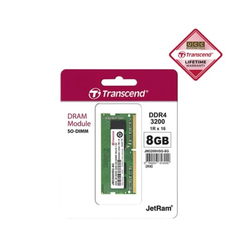 Transcend 8GB JM DDR4 3200Mhz SO-DIMM 1Rx16 1Gx8 CL22 1.2V Laptop RAM