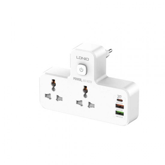 LDNIO Power Strip 2 Port with 2 USB and 1 USB-C PD & QC3.0 EU (SC2311) – White