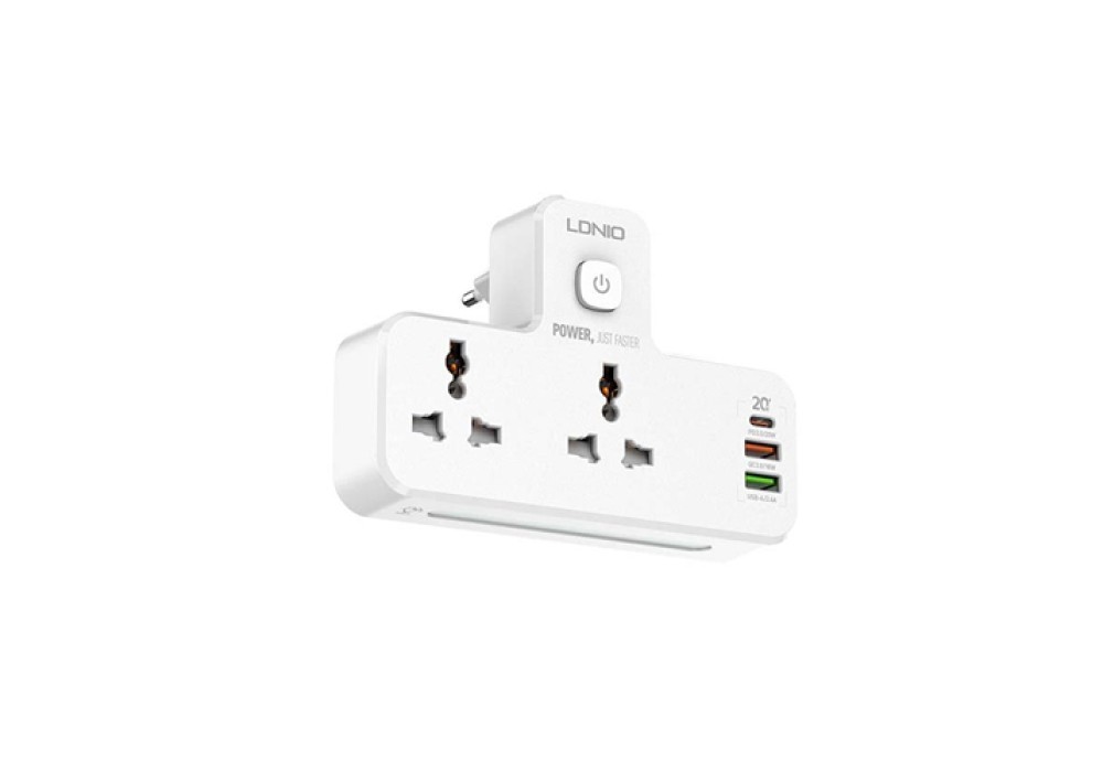 LDNIO Power Strip 2 Port with 2 USB and 1 USB-C PD & QC3.0 EU (SC2311) – White