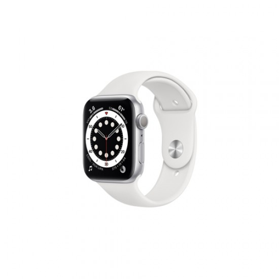 Apple Watch Series 6 A2292 (M00D3LL/A) 44mm Sport Band (Silver Aluminum, White)