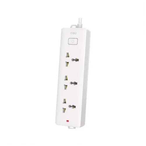 Deli E18338(03) 3 Port White 2 Pin Power Strip