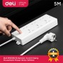 Deli E18339(05) Extension Cord 6 Gang Household Power Strip With Switch White 2500w