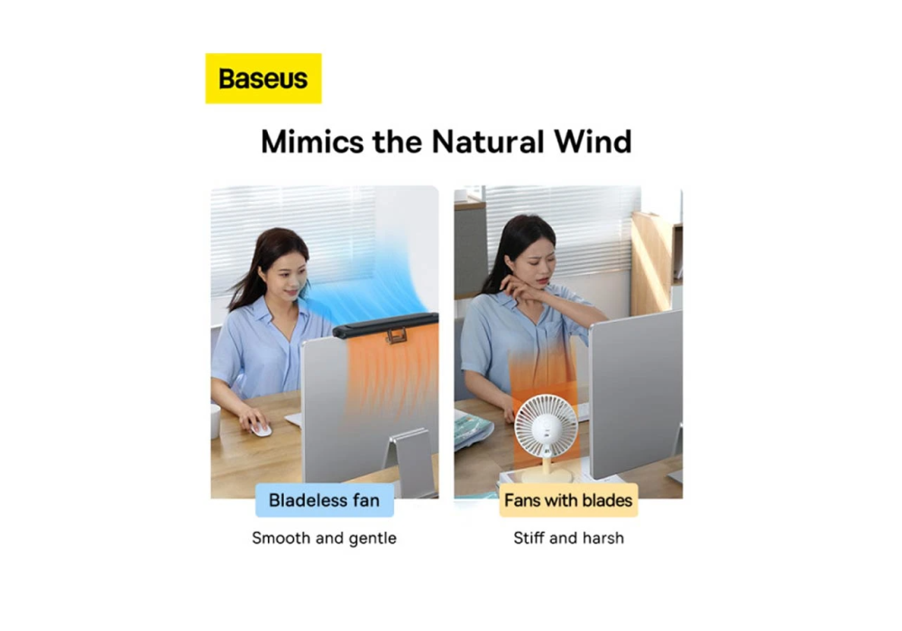 Baseus Refreshing Monitor Clip On and Stand-Up Bladeless Air Desk Fan