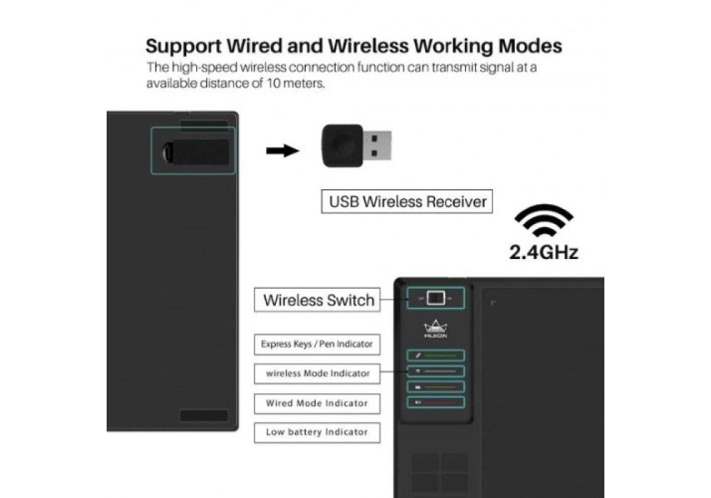 Huion Giano WH1409 14 Inch Wireless Graphic Tablet