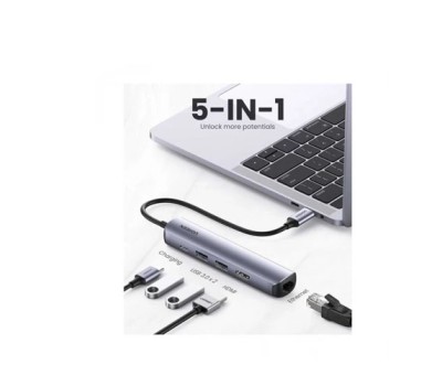 Ugreen CM418 Type-C Male to Dual USB 3.0, Type-C, HDMI & LAN Female Dark Gray Converter